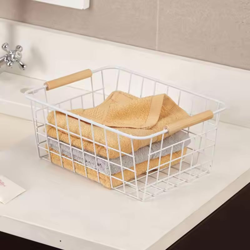 Metallic Organizer Baskets | 30x20x15.5cm White Iron Wire Storage for Fruits & More