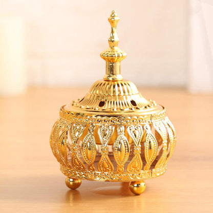 Gold Incense Burner | Chinese Buddha Cone & Coil Incense Holder | Ash Catcher Tray Bowl | Aroma Furnace Holder