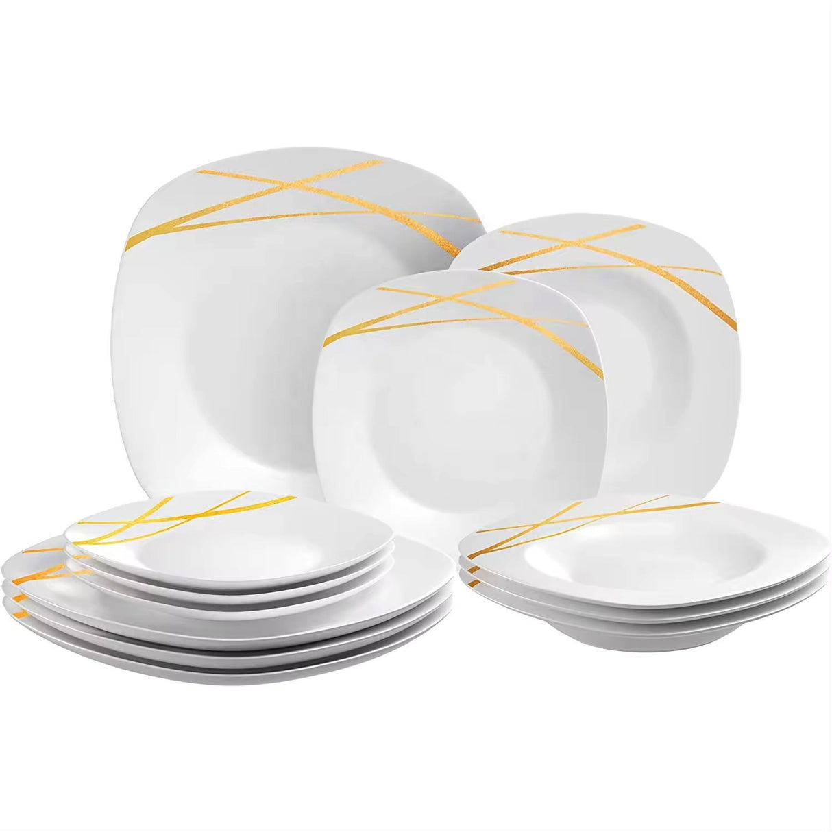 Ceramic Quality 16 Pcs Quadra Dinner Set | Golden Shades | Elegant Square Design