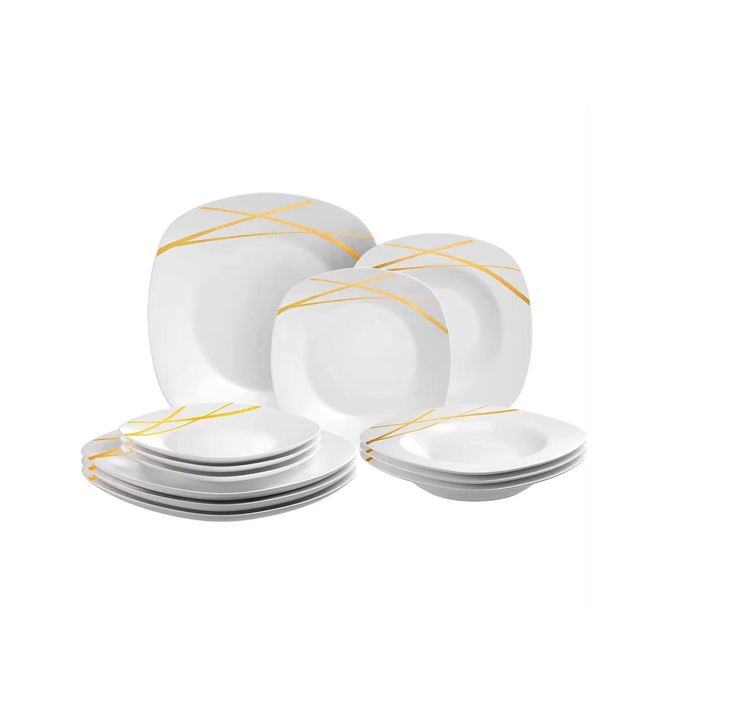 Ceramic Quality 16 Pcs Quadra Dinner Set | Golden Shades | Elegant Square Design