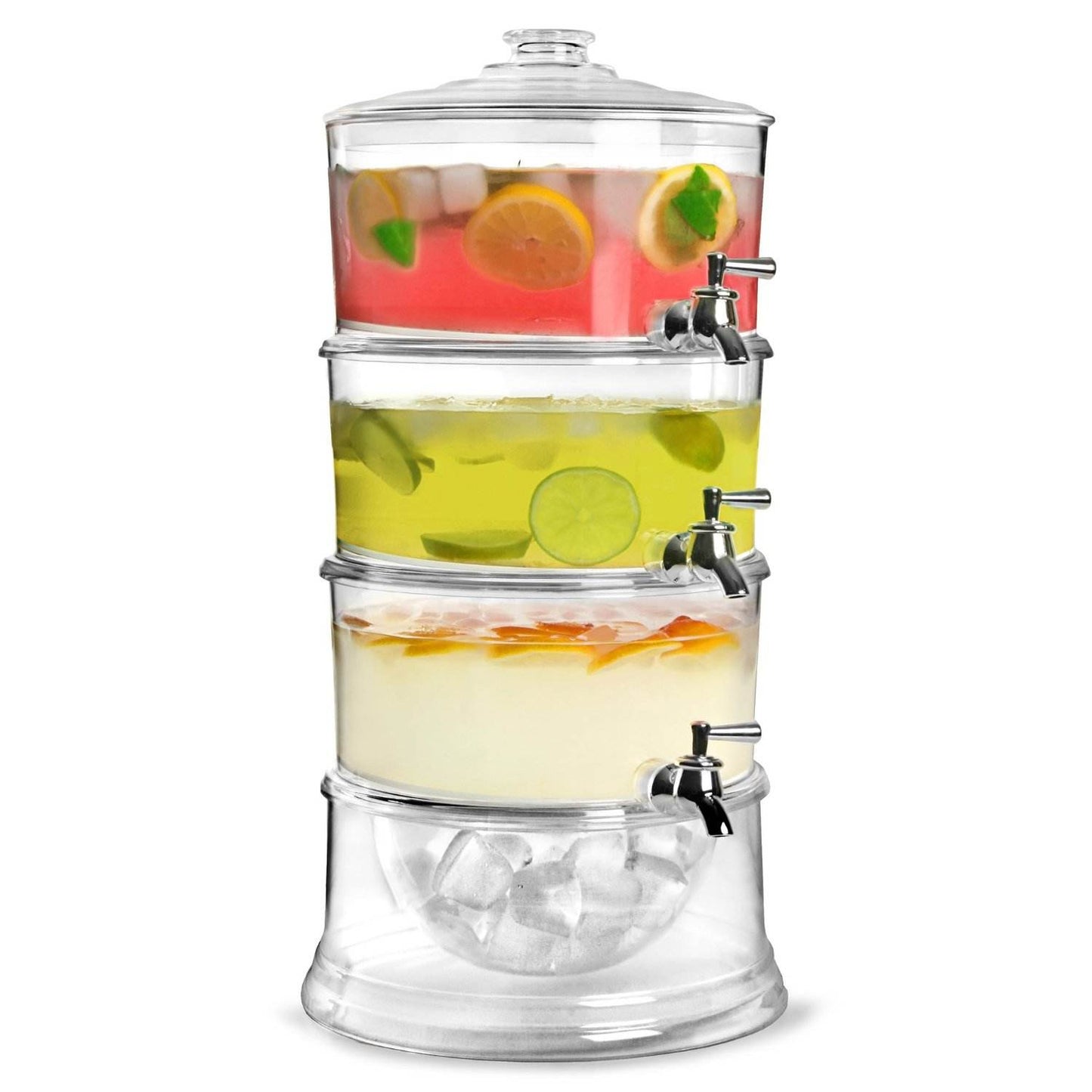 3 Tier Juice Dispenser | Stackable Acrylic Drink Display with Lids & Spigots | 3L Clear Beverage Dispenser for Parties and Events