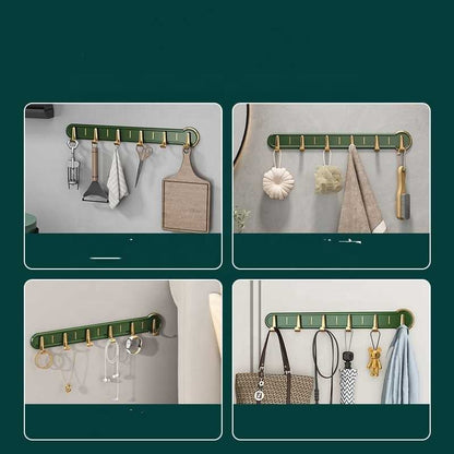 Wall Mounted Hanging Rack with 6 Hooks | No Punch Adhesive Hook for Kitchen & Bathroom Storage