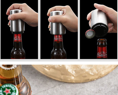 Automatic Bottle Opener | Portable Push Down Stainless Steel Cap Opener for Wine, Soda, and Beer | Magnet Lid Opener for Kitchen Accessories (4.4x8.7x5.3cm)