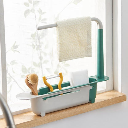 Telescopic Sink Shelf | Kitchen Sink Organizer for Soap and Sponge Holder | Adjustable Drain Rack Storage Basket | Kitchen and Bathroom Accessories