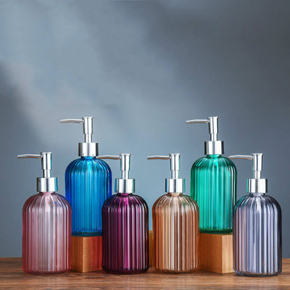 High Quality Glass Soap Dispenser | 420ml MultiPurpose Pump Bottle for Soap, Shampoo, and Lotion | Available in Purple, Grey, Pink, Yellow, and Orange