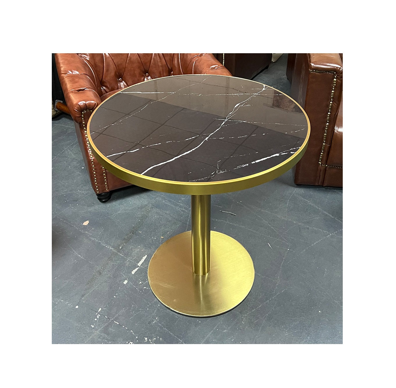 Bistro Hotel Restaurant Dining Coffee Table | Gold Stainless Steel & Black Marble Top Round Table