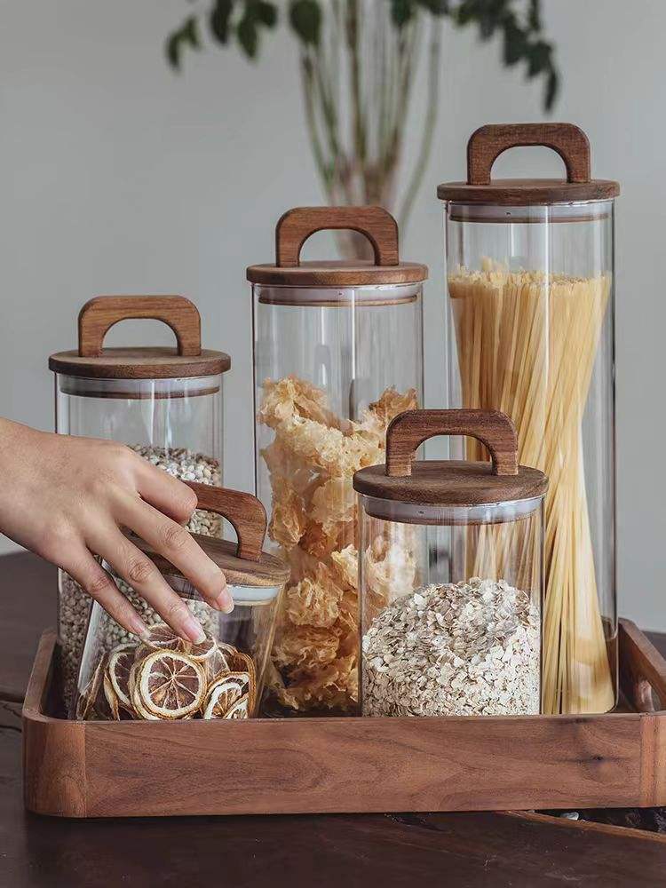 Borosilicate Glassware With Bamboo Air Tight Lid  3pcs Storage Jars | Perfect for use in kitchens, pantries, or as decorative storage solutions