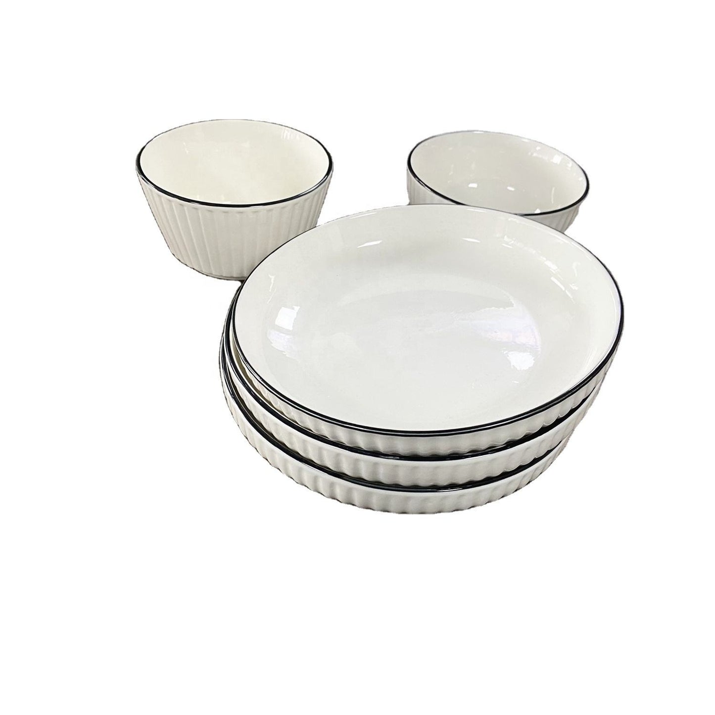 High Quality White Ceramic Embossed 18 pcs Japanese Dinner Set | Includes 6 Plates, 6 Cups, and 6 Bowls