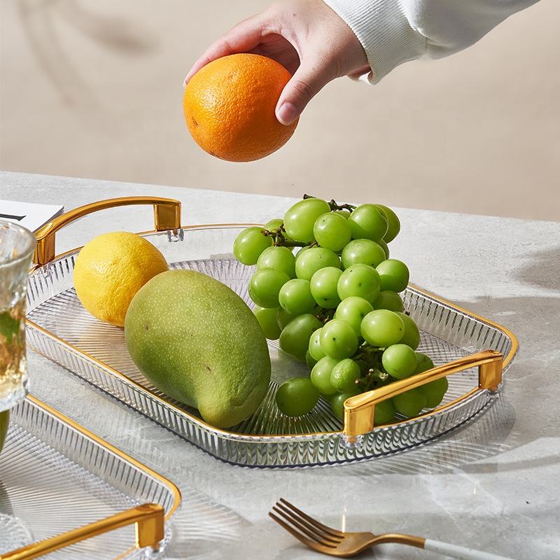 3 Piece Rectangular Transparent Acrylic Gold Plated Trays | Versatile Storage and Serving Tray Set | Ideal For Serving Snacks, Drinks, Or Displaying Decorative Items