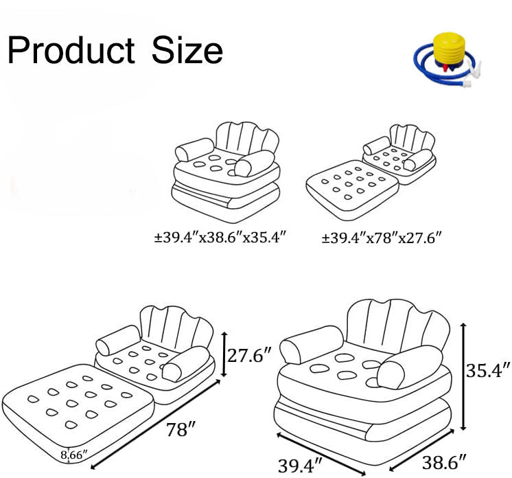 5in1 Multifunctional Inflatable Couch Lazy Sofa Bed with L-Shaped Armrest | Indoor Folding Sofa Bed for Relaxing and Lounging