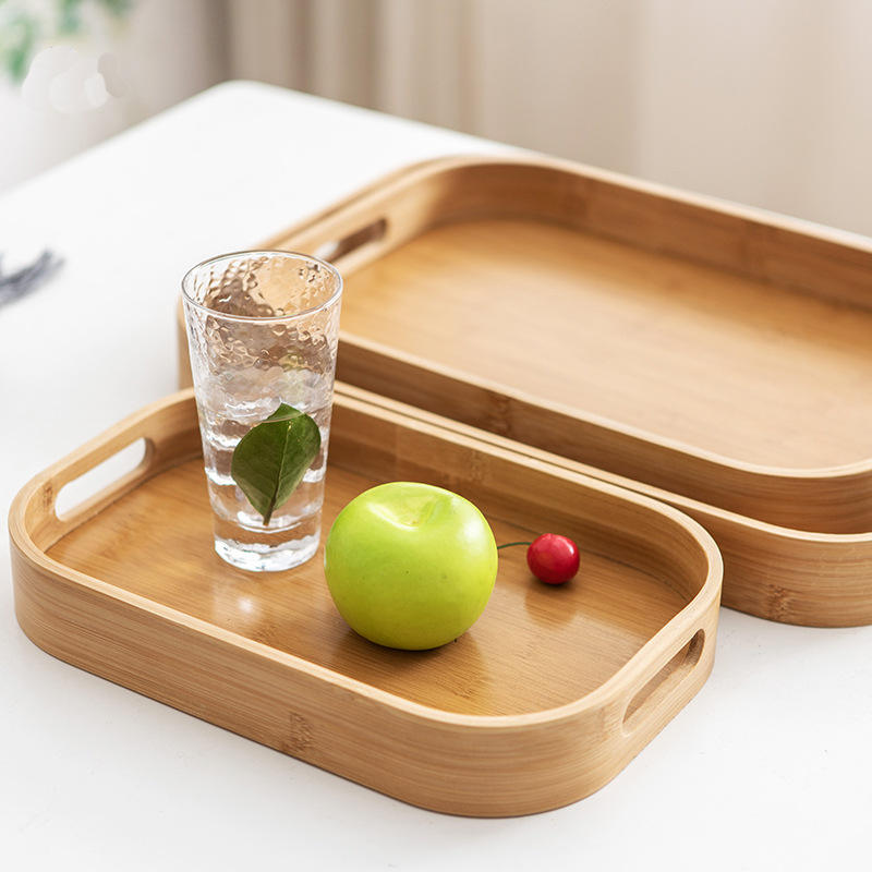 Classic Style Bamboo Tray 3 Piece Set | Square Wooden Serving Trays for Tea, Breakfast, and Party Use