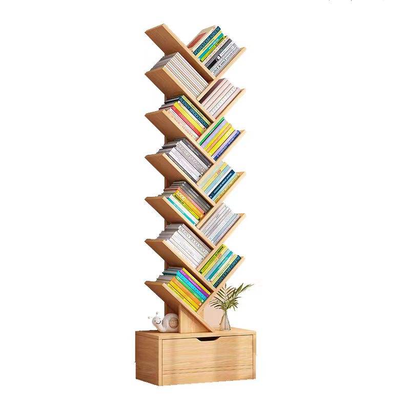 Tree Bookshelf with Lower Drawer | Bamboo Design | Dark Brown & White Finish | H 158 cm x D 34 cm x W 20 cm