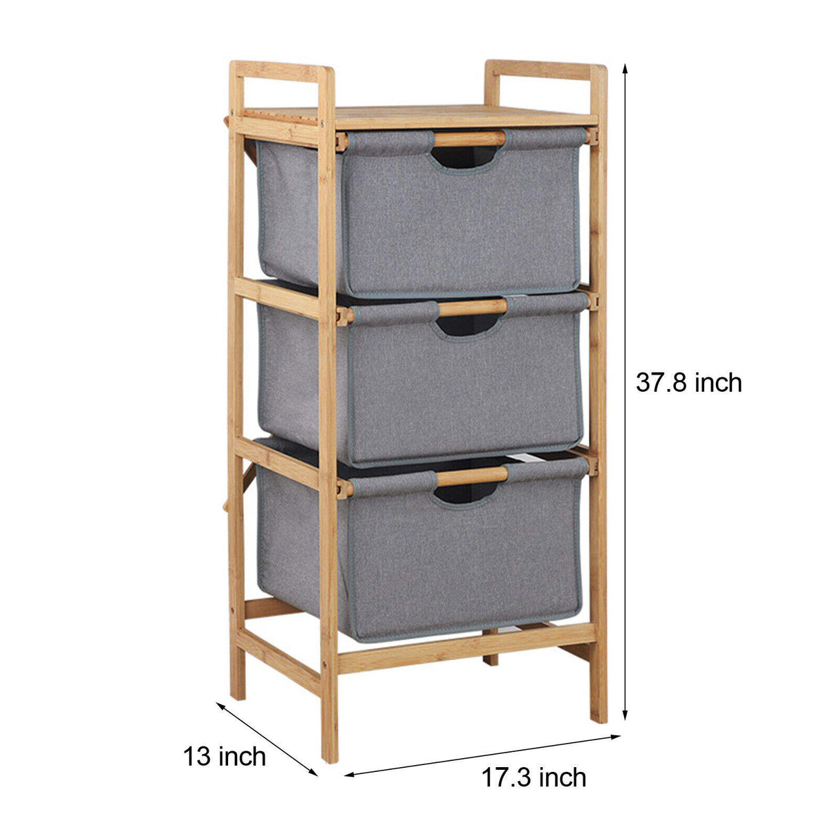 Bamboo Organizer Rack | 3-Tier Storage Rack | 13" x 17.3" x 37.8" | Bamboo Laundry Basket Clothes Cabinet Organizer Shelf