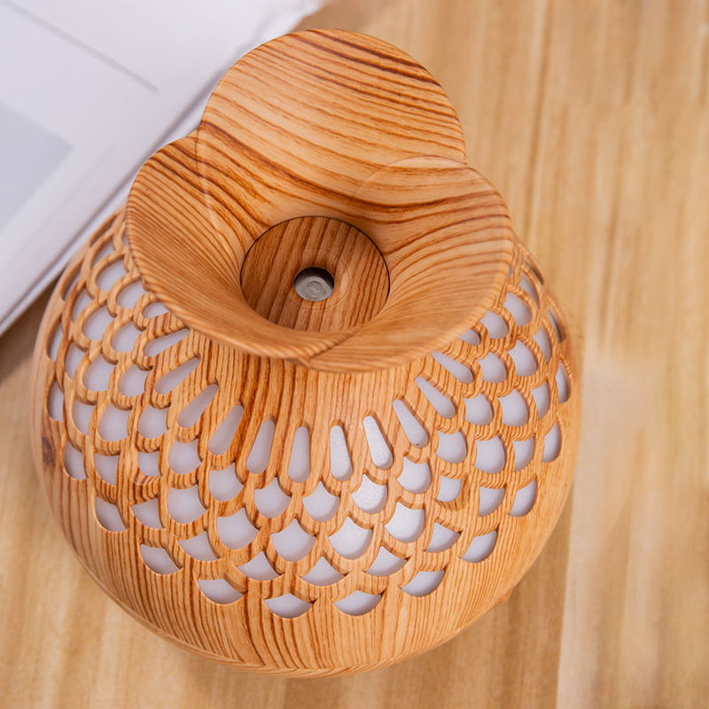 300ml Colorful Wood Grain Flower Humidifier | Essential Oil Diffuser | Wooden Grain Flower Humidifiers Cool Mist Baby Ultrasonic Home Diffuser With Colorful Light