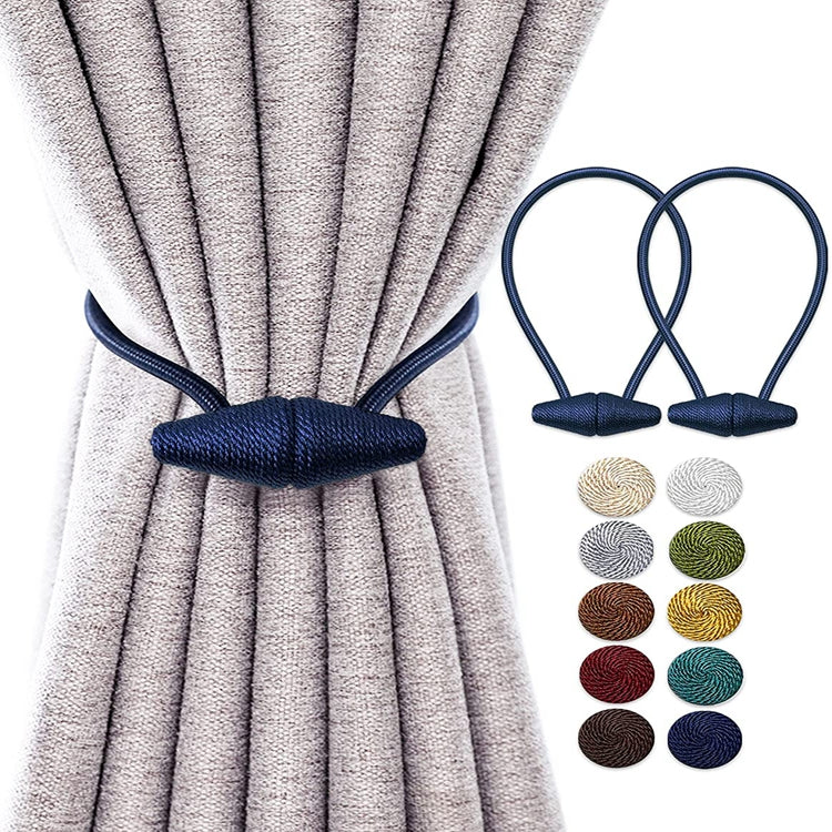 Magnetic Curtain Tiebacks (2pcs) | Handmade Decorative Drapes Weave Holdbacks | Strong, Rust-Proof Magnets