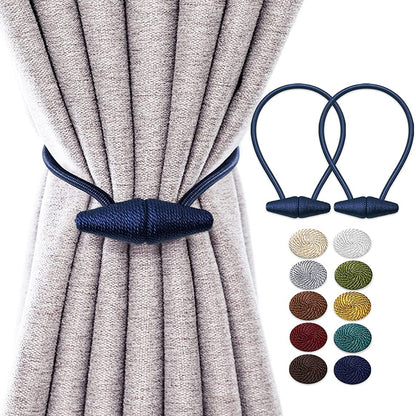 Magnetic Curtain Tiebacks (2pcs) | Handmade Decorative Drapes Weave Holdbacks | Strong, Rust-Proof Magnets