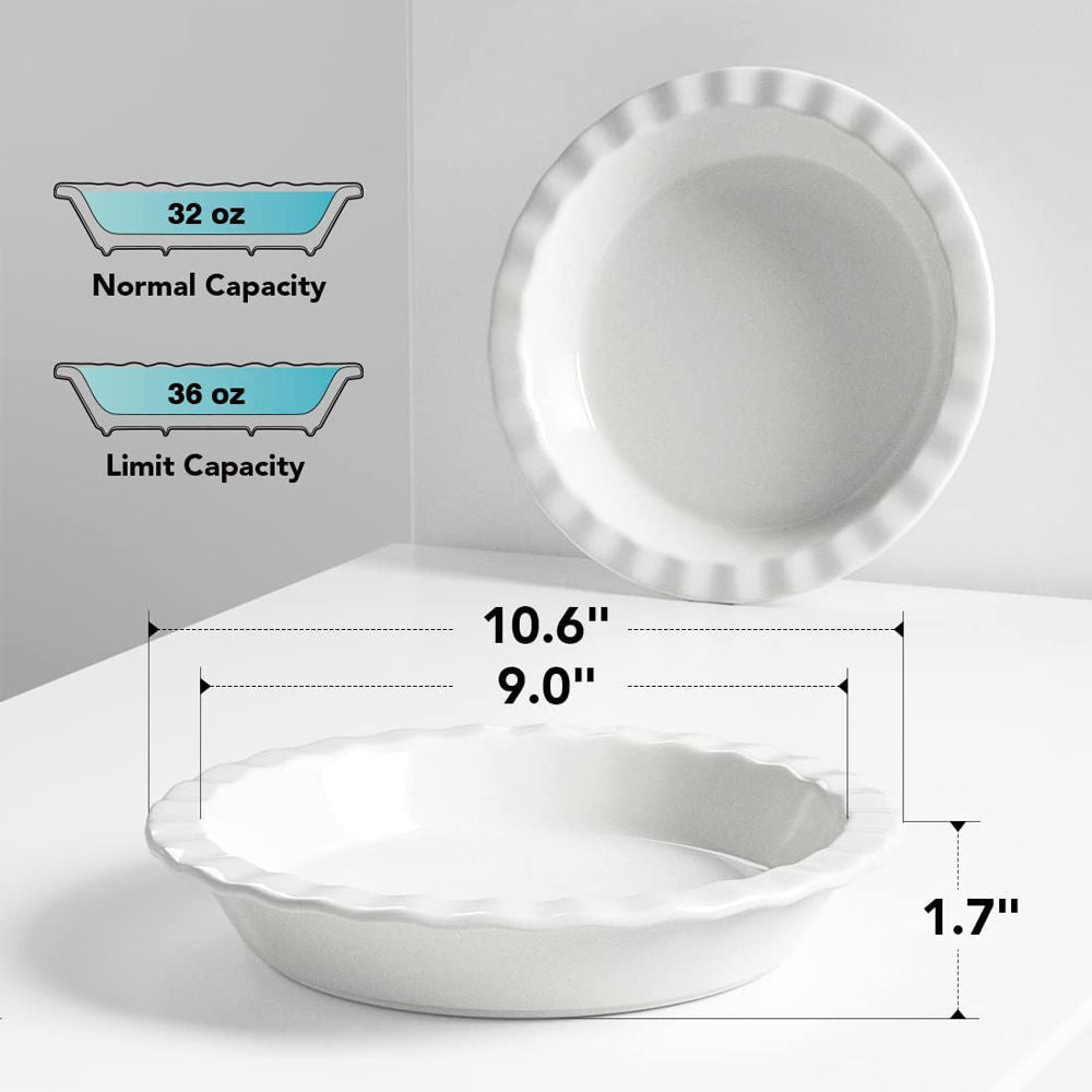 Ceramic Baking Pie Dish | 10" Ceramic Pie Dish | White | 1.73kg