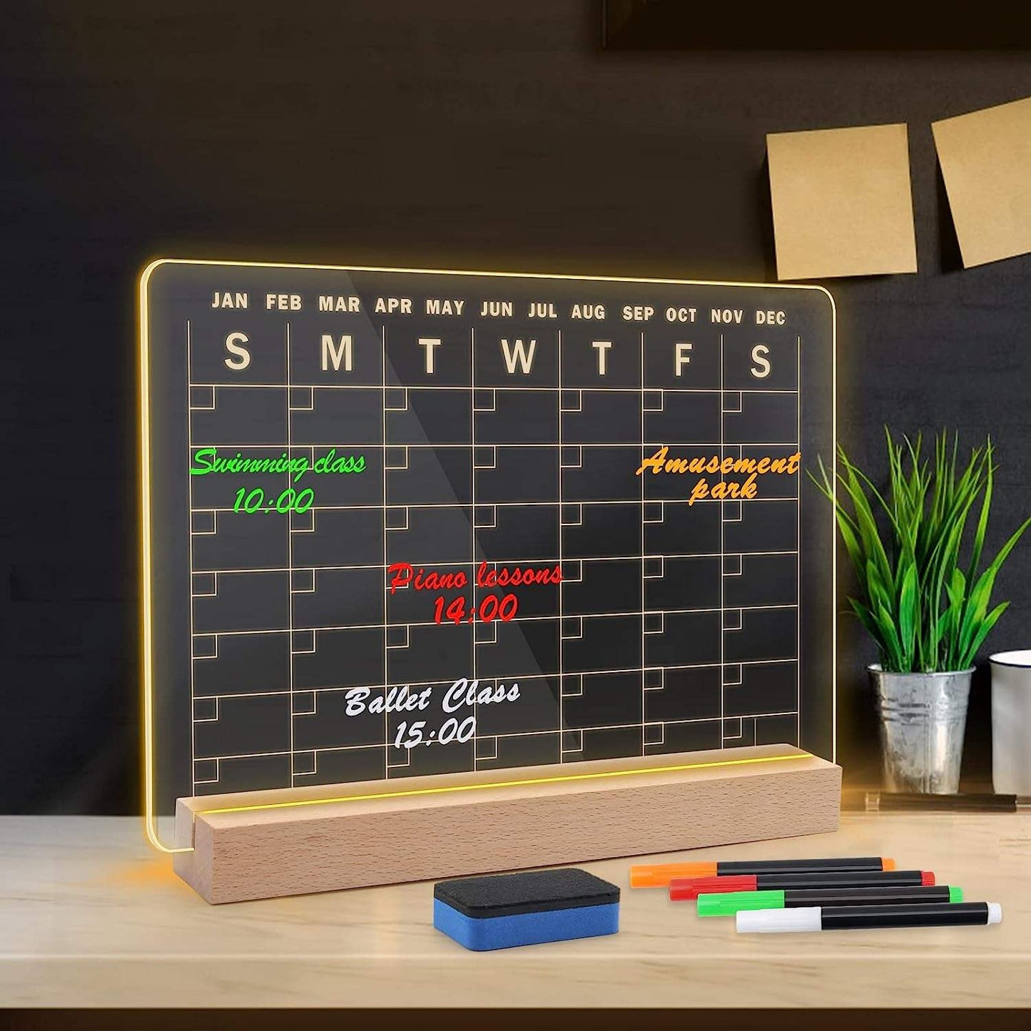 33x23 cm Office Home Desktop Planner with LED Stand | Includes 4 Pens, Pen Holder, & Eraser | Professional & Home Desk Organizer