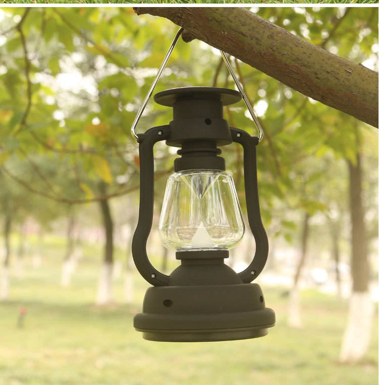 Battery Powered Rechargeable 3in1 Solar Rechargeable Manual Lantern Lamp | 1200mAh Battery, 5 Hour Working Time | Solar, USB, Hand Crank Charging | 18.4 cm x 10.8 cm | Brown (White Light) & Black (Warm Light)