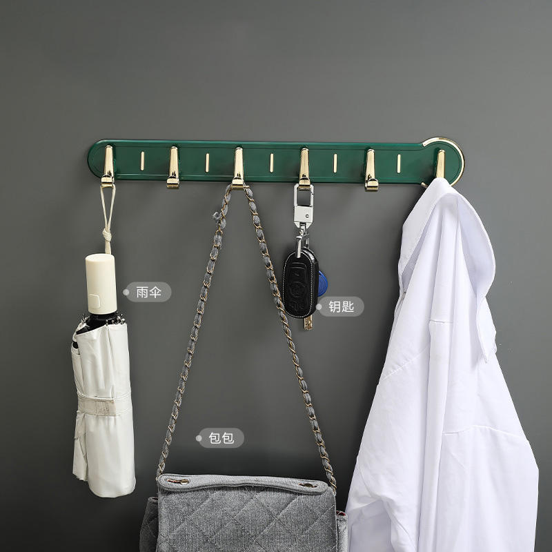 Wall Mounted Hanging Rack with 6 Hooks | No Punch Adhesive Hook for Kitchen & Bathroom Storage