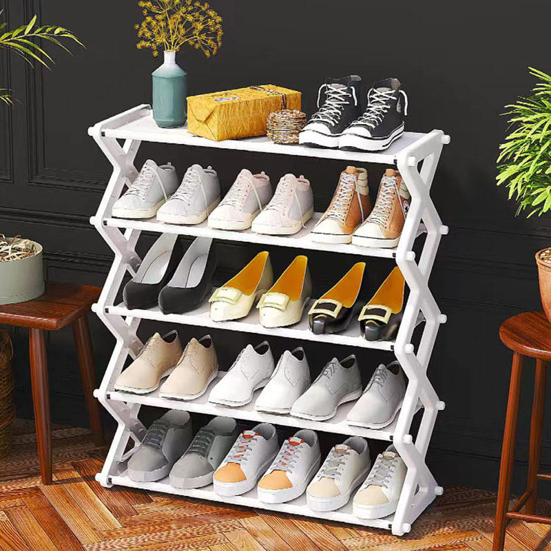 4 Layer Foldable Shoe Rack | Space Saving 12 Pair Plastic Shoe Organizer | Portable White Shoe Storage for Closet & Entryway