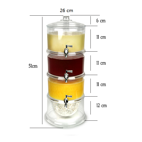 3 Tier Juice Dispenser | Stackable Acrylic Drink Display with Lids & Spigots | 3L Clear Beverage Dispenser for Parties and Events