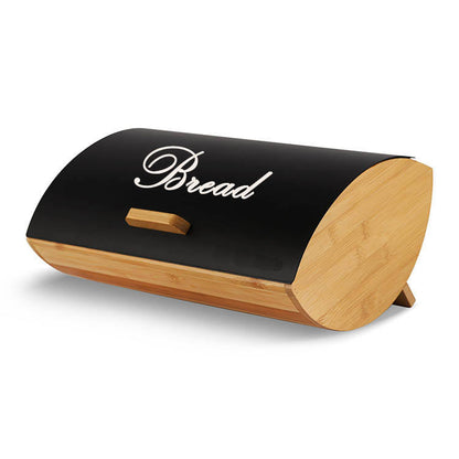 Bread Storage Bin with Wooden Support & 3Piece Tea, Coffee, Sugar Canister Set  Alloy Canisters in White & Black