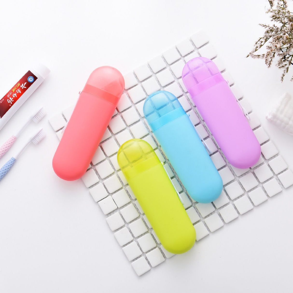 Portable Plastic Toothbrush Holder | Travel Toothbrush Storage Box for Kids | Space-Saving Toothbrush and Toothpaste Organizer