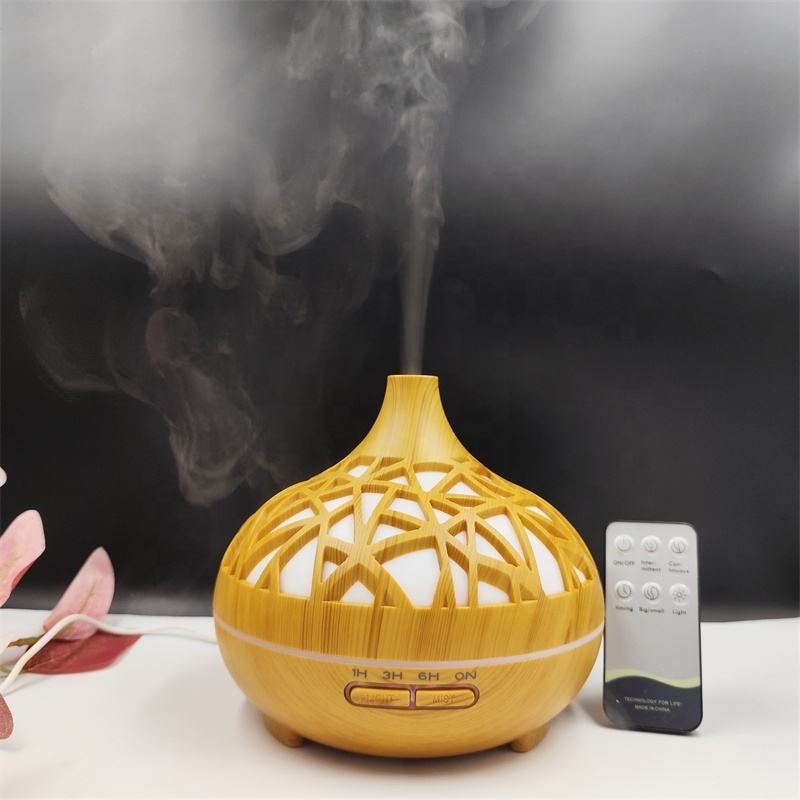 500ml High Quality Wood Light Cool Mist Ultrasonic Electric Smart Home Fragrance Oil Essential Aroma Diffuser |  Humidifier/Diffuser with Remote Control | Starry Sky Design