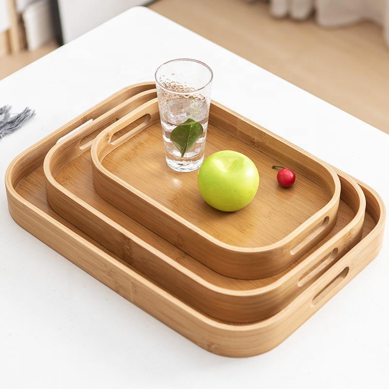 Classic Style Bamboo Tray 3 Piece Set | Square Wooden Serving Trays for Tea, Breakfast, and Party Use