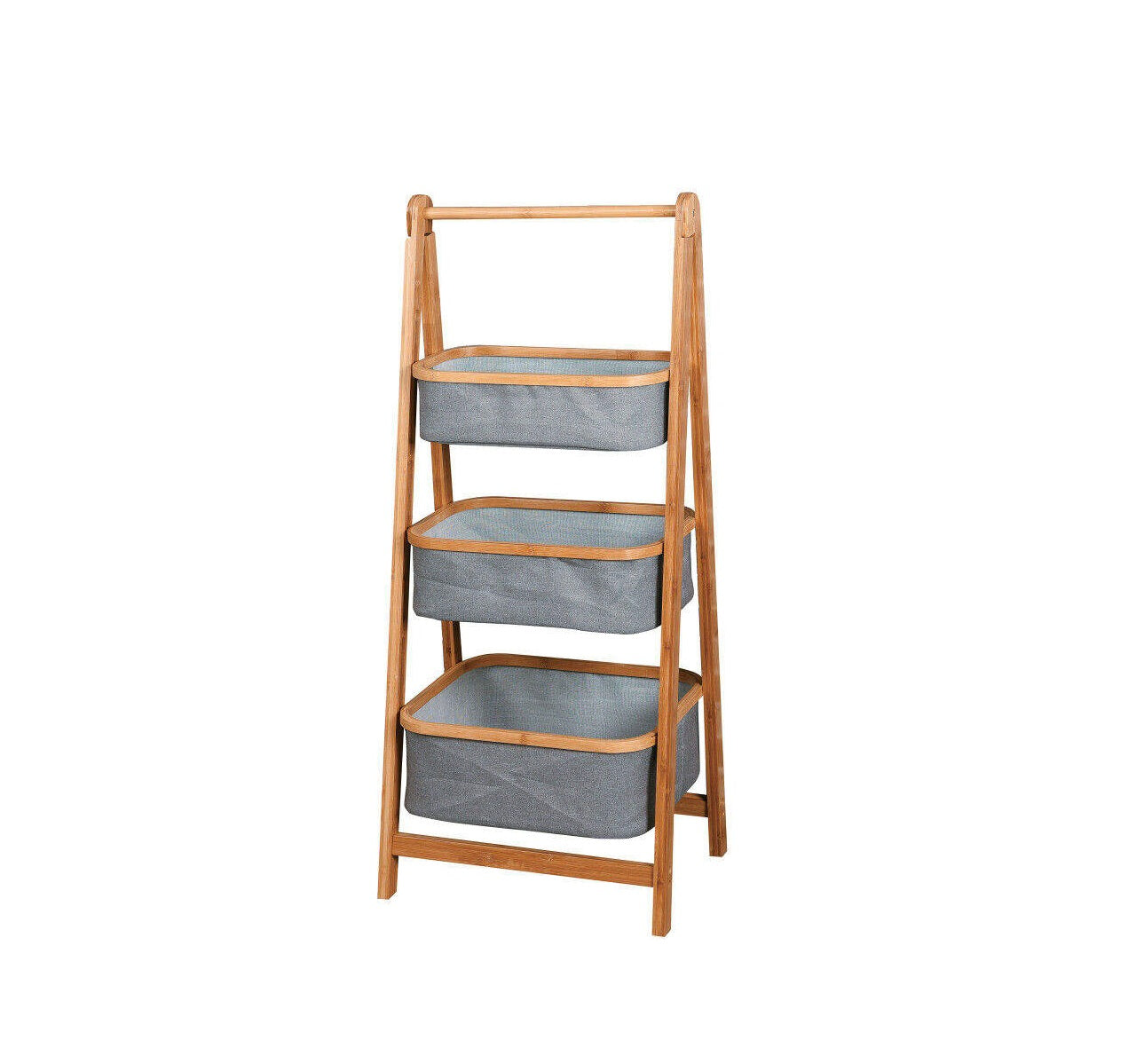 Multifunctional Collapsible & Foldable Bathroom Organizer with Removable Baskets | Canvas Storage Bins with Bamboo Frame | Bedroom, Bathroom, and Living Room Fabric Organizer