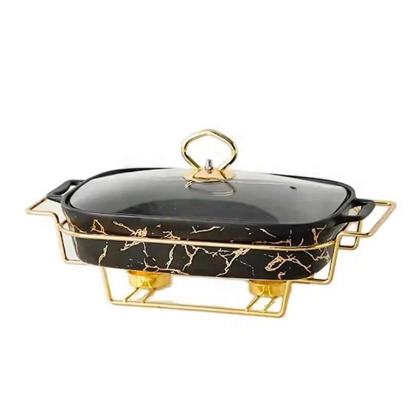 3 Piece Black Gold Ceramic Chafing Dish Set | Sizes: 3.8L, 2.8L, 1.8L | Perfect For Serving And Maintaining The Temperature Of Various Dishes