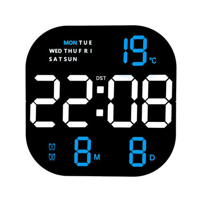 Digital Wall Clock | Large LED Display with Temperature, Date, Week | Adjustable Brightness & Remote Control | Multifunctional Alarm Clock with Calendar