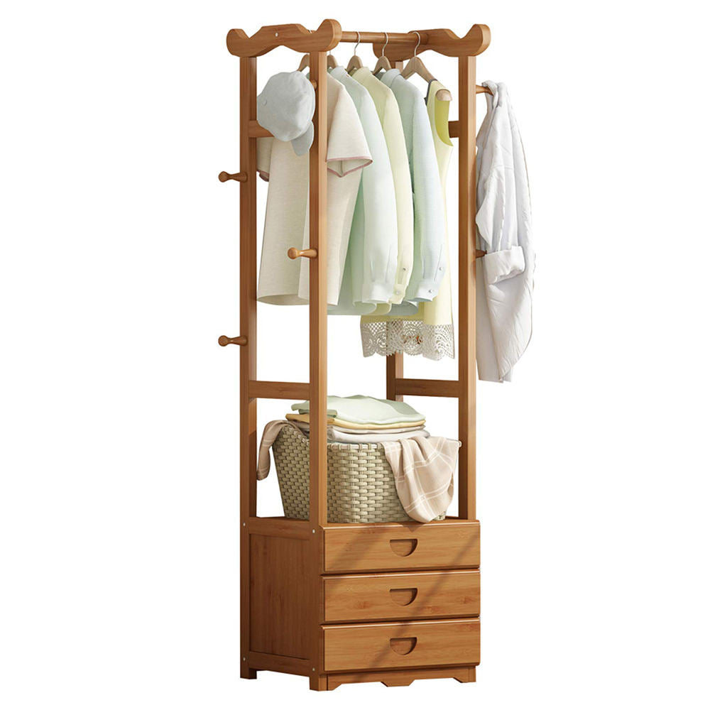 Multifunctional Bamboo Cloth Storage  Rack with 3 Storage Drawers |Coat Rack Eco Friendly and Durable Clothes Organizer for Home and Office