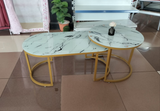 Tempered Glass Nesting Coffee Table Set Round and Curved Design (D: 70cm H: 43cm, L: 100cm H: 38cm)