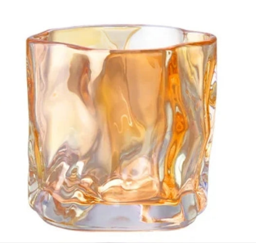 Irregular Shape Whiskey Glass Set Elegant Gold and Silver Rimmed Glasses (Set of 6)