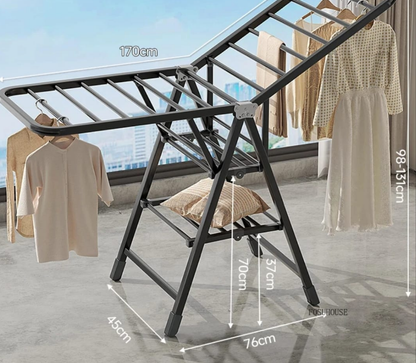 Black Movable Outdoor Drying Rack 1.7M Height, with Wheels for Easy Mobility