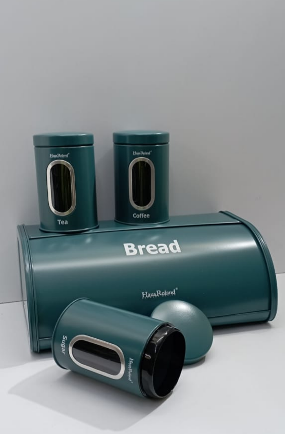 Bread Storage Bin with 3Piece Canister Set  Alloy Bread Box in Green or Maroon, Stylish Kitchen Storage