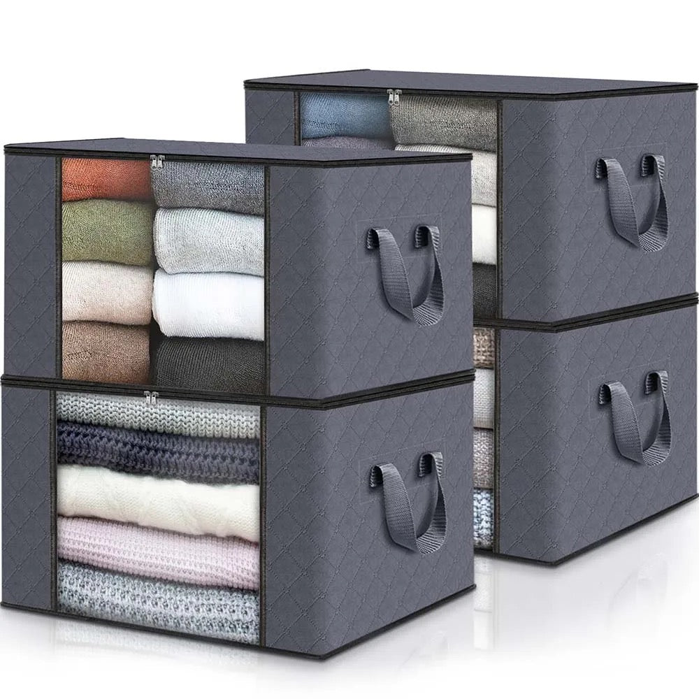 Large Non Woven Storage Organizer Box | 60 x 40 x 35 cm Grey Storage Solution with Transparent Front Window