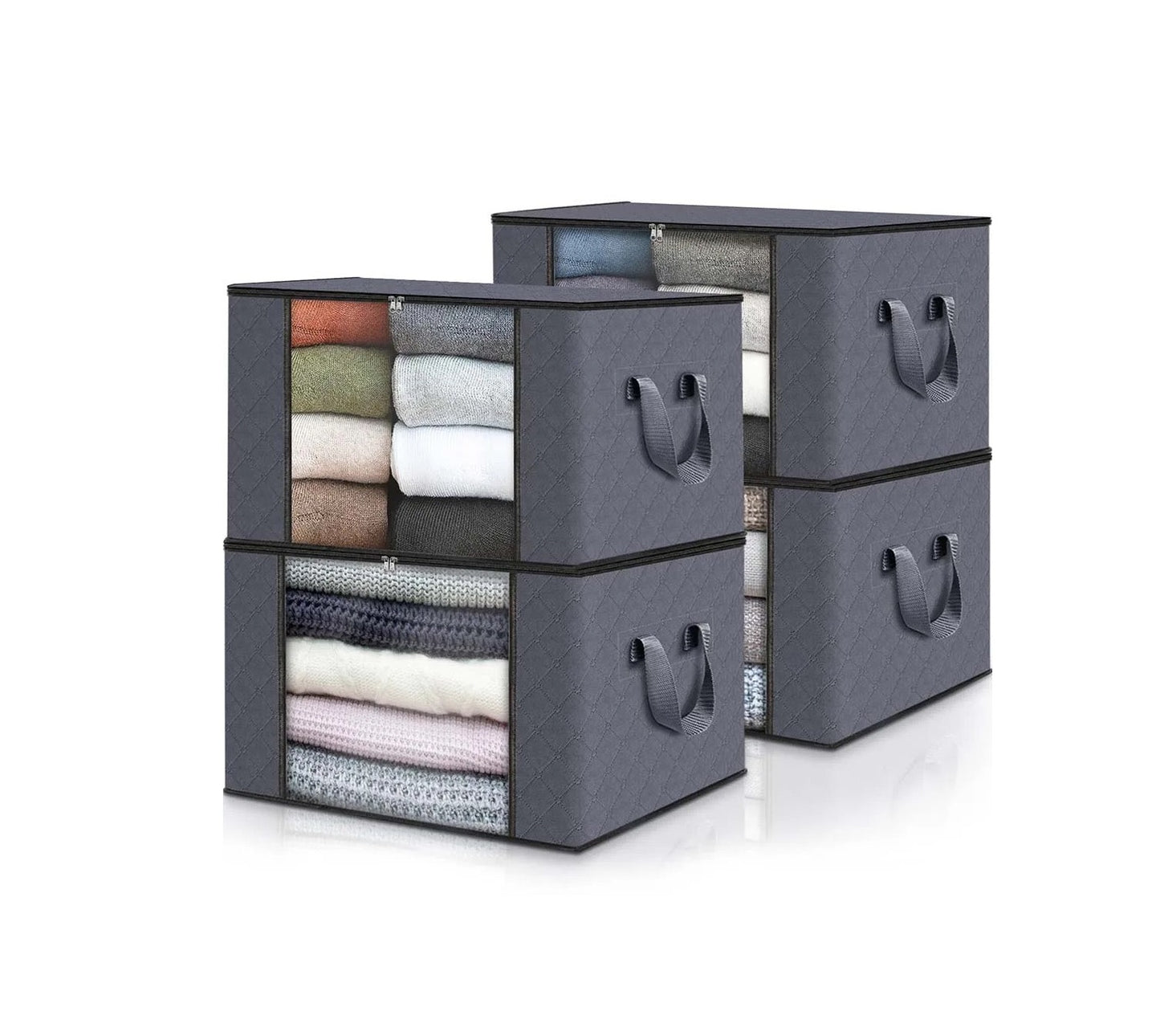 Large Non Woven Storage Organizer Box | 60 x 40 x 35 cm Grey Storage Solution with Transparent Front Window