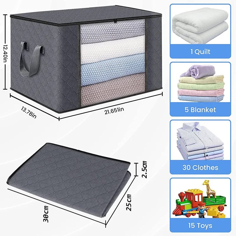 Large Non Woven Storage Organizer Box | 60 x 40 x 35 cm Grey Storage Solution with Transparent Front Window