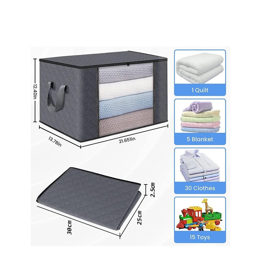 Large Non Woven Storage Organizer Box | 60 x 40 x 35 cm Grey Storage Solution with Transparent Front Window