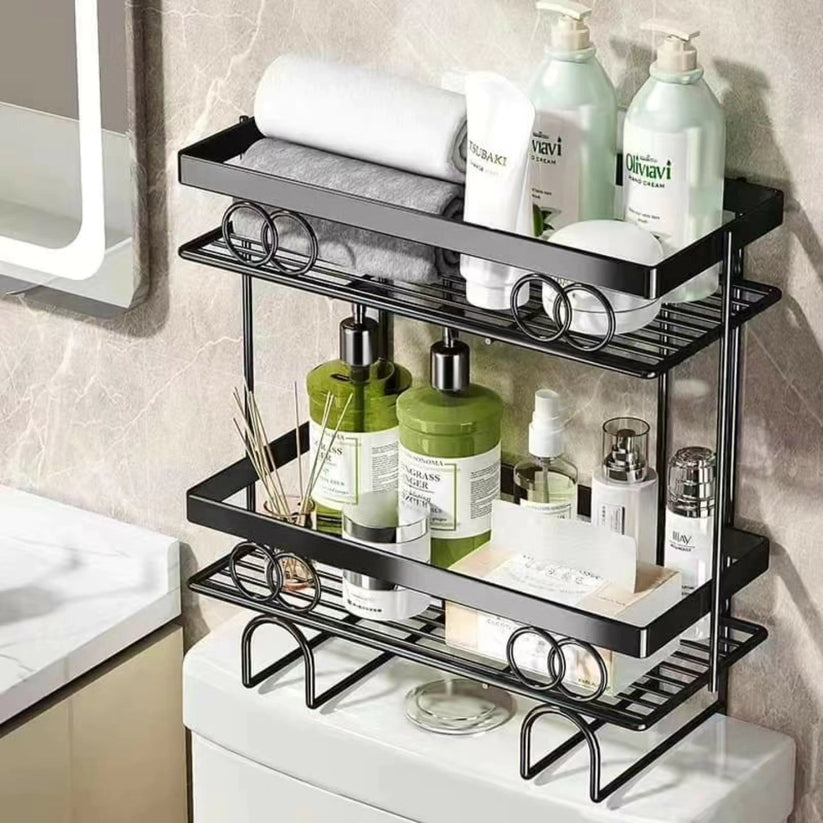 Metallic  Space-Saving Versatile Toilet/Bathroom Storage Rack Organizer – Black, Gold, Pink, White – 34cm x 15cm x 16cm