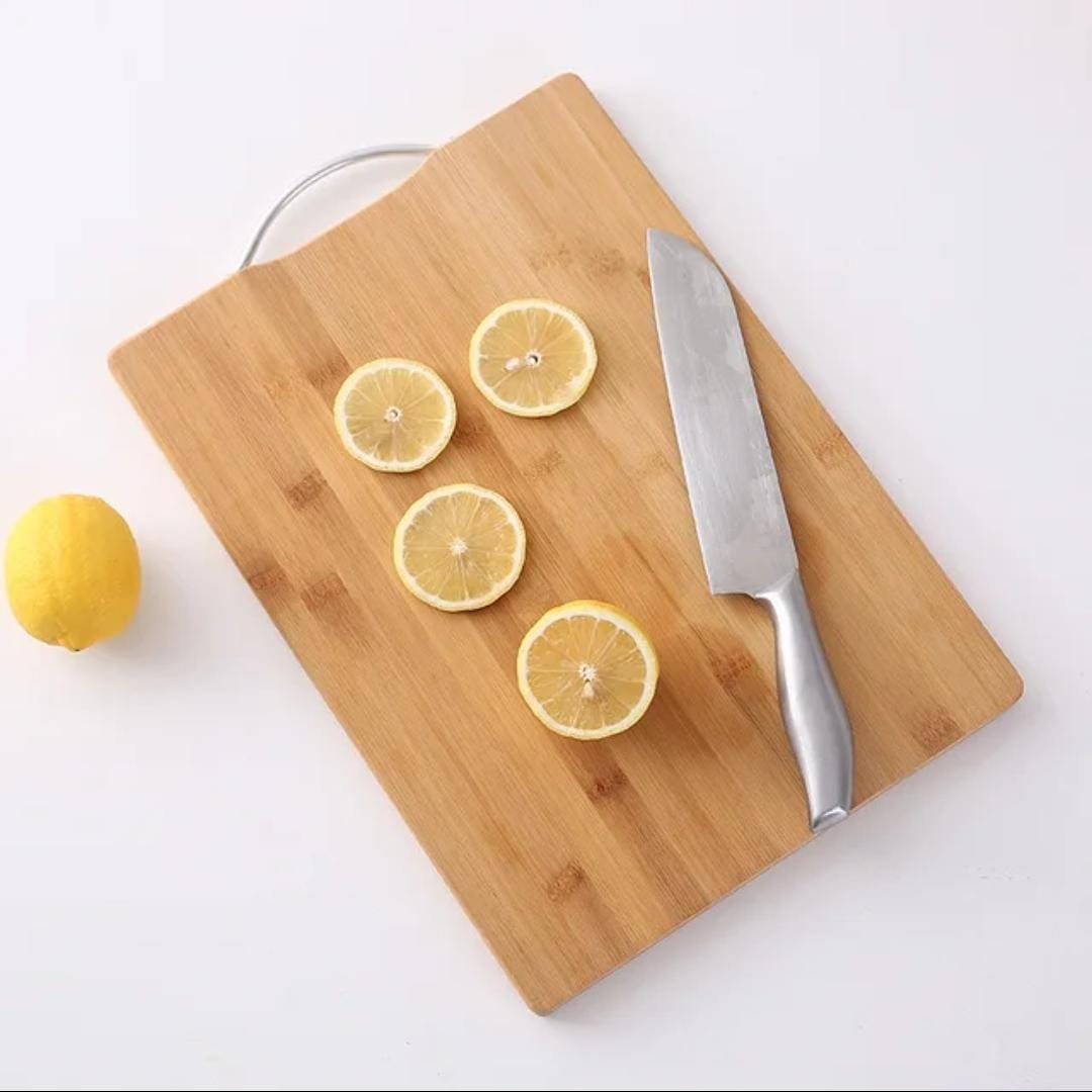 Heavy Wooden Chopping Board with Metallic Handle | 36x28cm | Durable Cutting Board for Kitchen Use