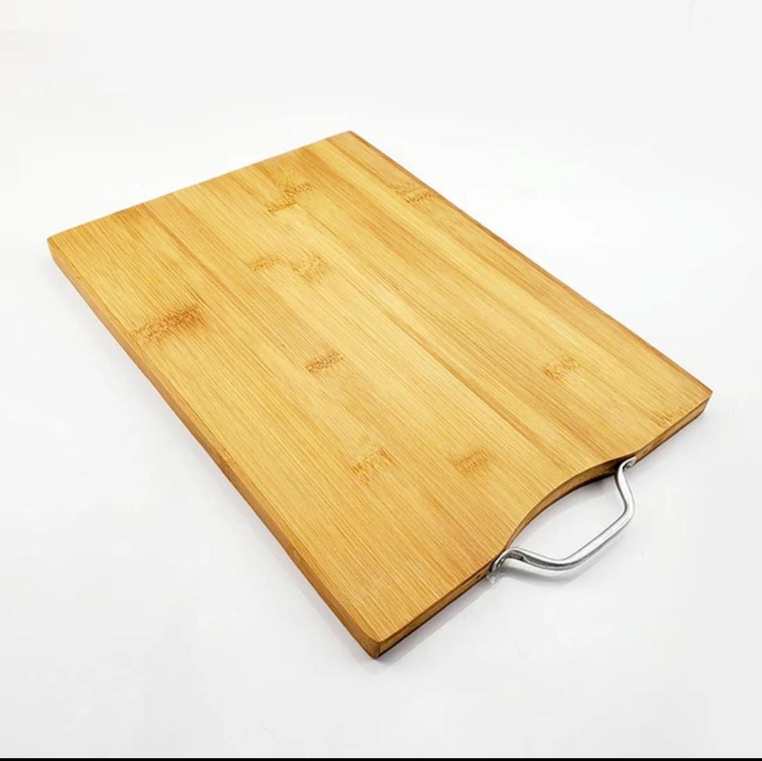 Heavy Wooden Chopping Board with Metallic Handle | 36x28cm | Durable Cutting Board for Kitchen Use