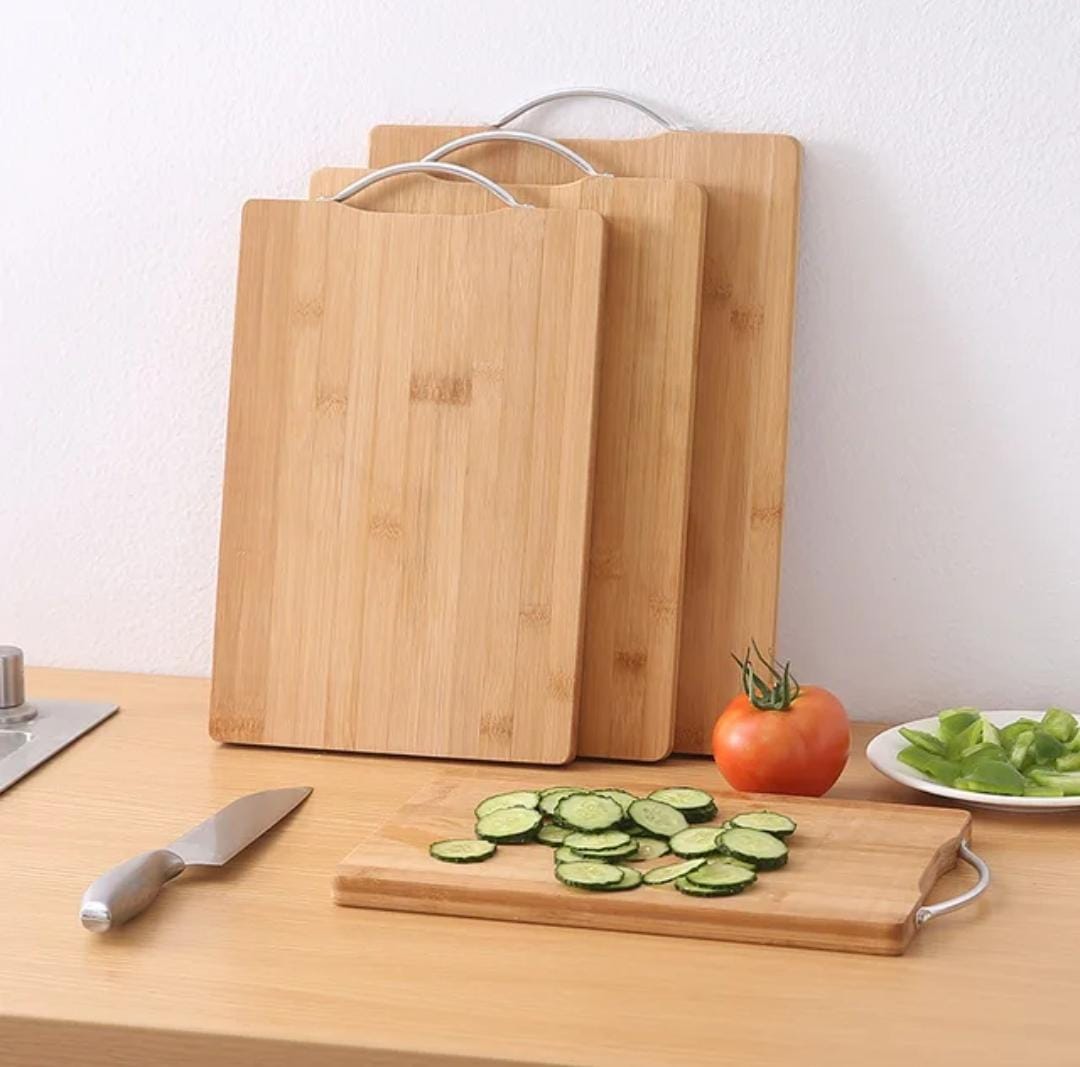 Heavy Wooden Chopping Board with Metallic Handle | 36x28cm | Durable Cutting Board for Kitchen Use