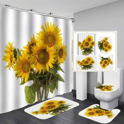 4 Pcs Set Bathroom Shower Curtain – Waterproof 3D Print, Includes Bath Mat, U-Shape Mat, and Toilet Lid Cover (180x180cm Curtain)