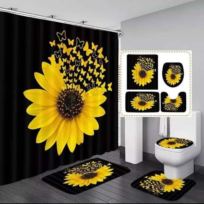 4 Pcs Set Bathroom Shower Curtain – Waterproof 3D Print, Includes Bath Mat, U-Shape Mat, and Toilet Lid Cover (180x180cm Curtain)