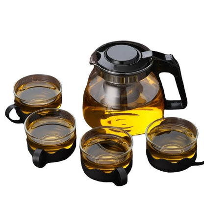 5pc Transparent Heat Resistant Glass Infuser Tea Set | Elegant Teapot and Teacups