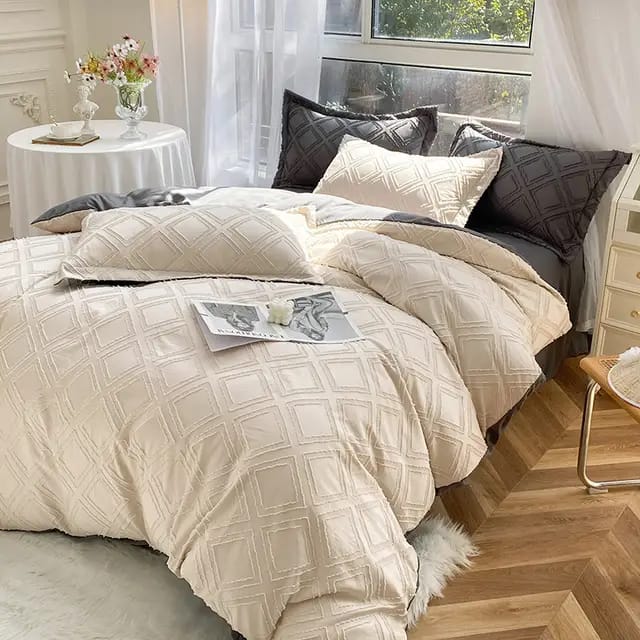 Quilt Duvet Cover Tufted, Chic Dot & Diamond Design (220x240cm) for 6x6|6x7 Beds